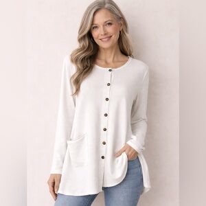 Vintage Color Me Cotton CMC Lagenlook Cardigan white Made USA Oyster Shell Small